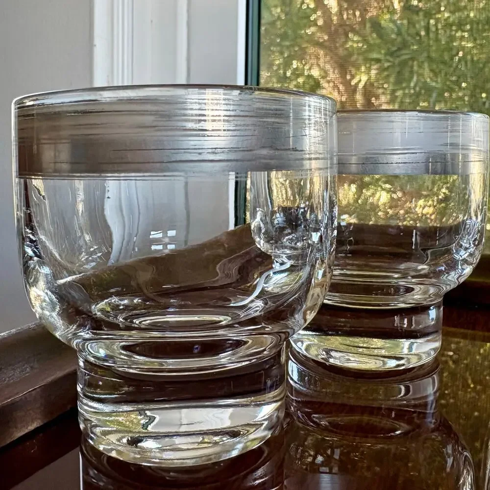 Vintage Dorothy Thorpe Silver Band Cocktail Set Pitcher & Snifter With Tumblers